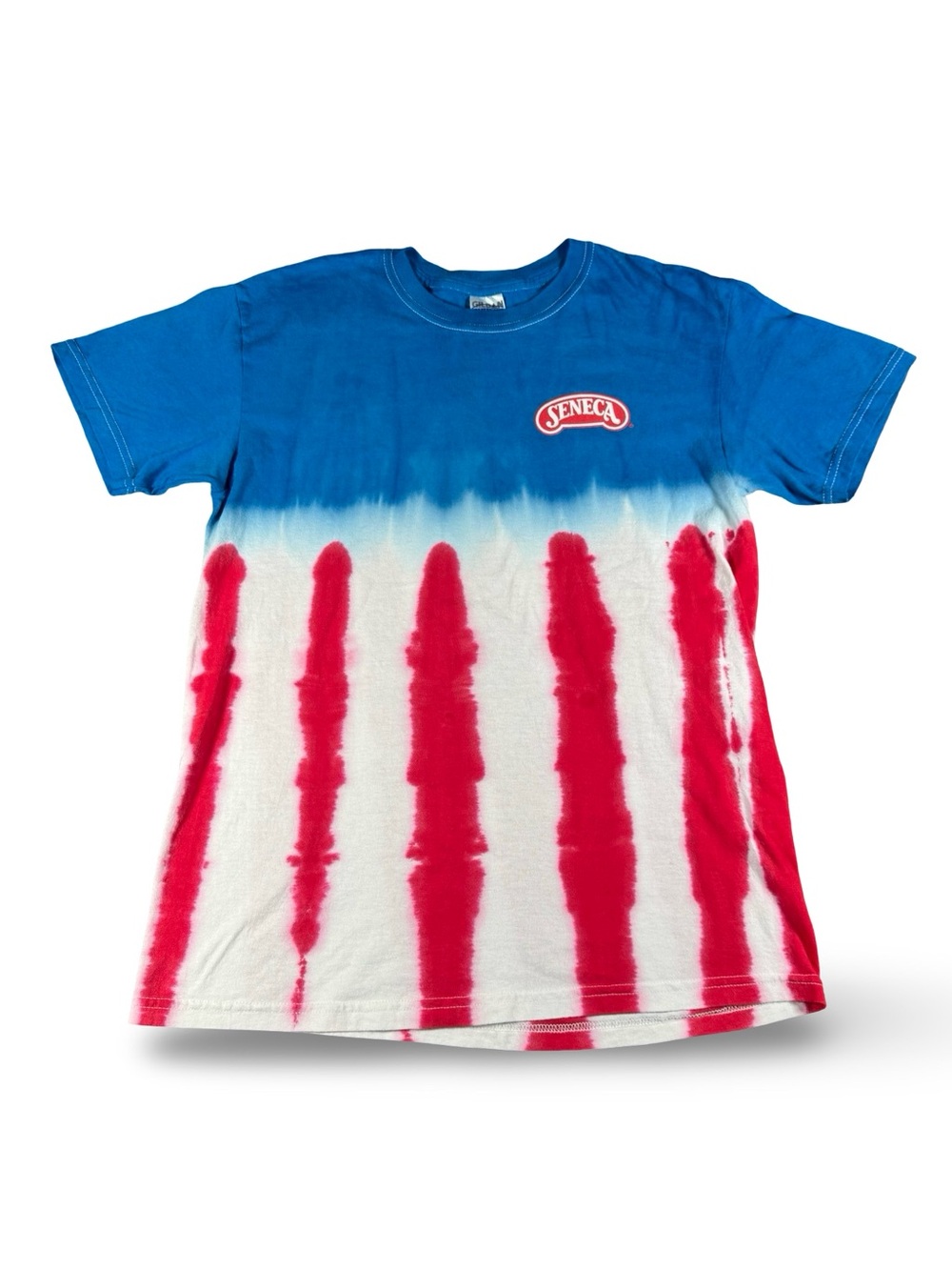 Cotton T Shirt Tie Dye Fourth of July Red White and Blue Graphic Tee Seneca Logo